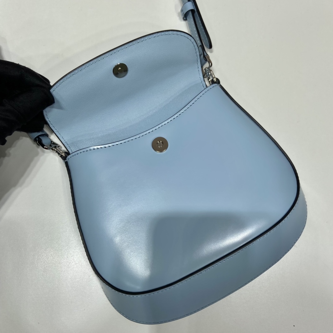 Prada Cleo Brushed Leather Shoulder Bag With Flap Light Blue 1BH188